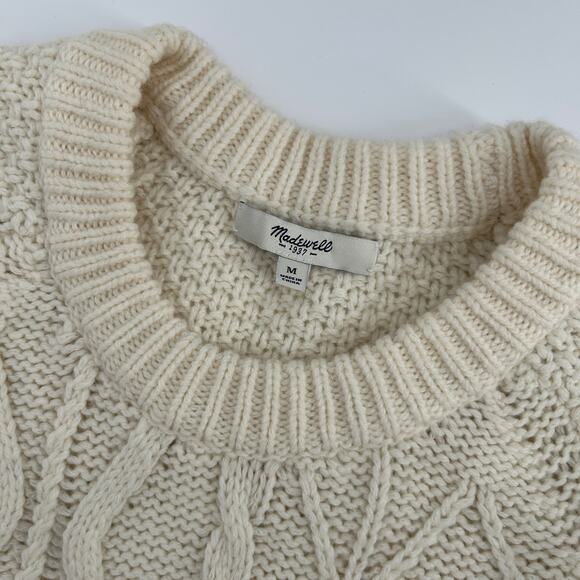 MADEWELL Fisherman Cable Knit Sweater Womens Medium Wool Alpaca Blend Academia - Picture 5 of 6